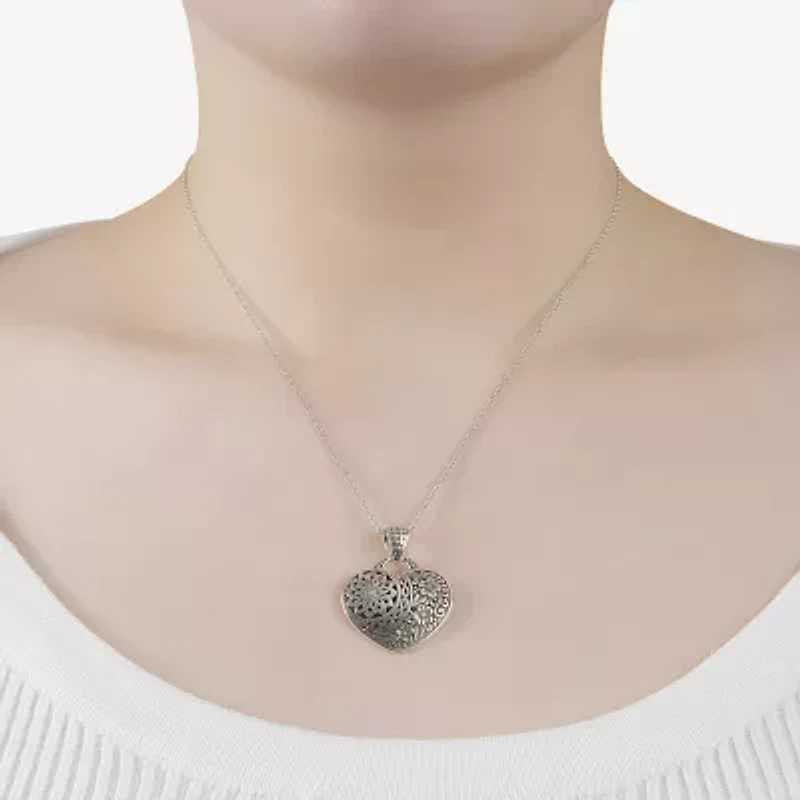 Womens Sterling Silver Heart 16 Inch Pendant Necklace