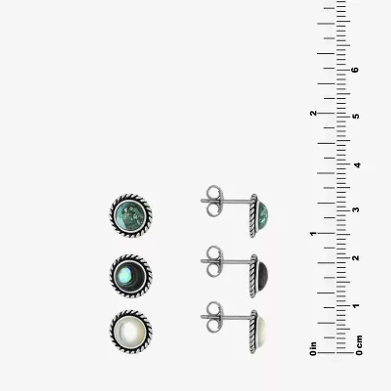 Womens Enhanced White Turquoise Sterling Silver Round 3 Pair Earring Set