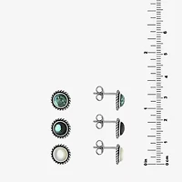 Womens Enhanced White Turquoise Sterling Silver Round 3 Pair Earring Set