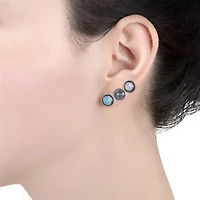 Womens Enhanced White Turquoise Sterling Silver Round 3 Pair Earring Set