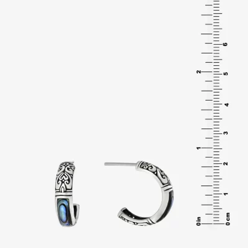 Womens Gray Abalone Sterling Silver 20.3mm Hoop Earrings