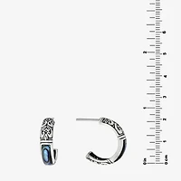 Womens Gray Abalone Sterling Silver 20.3mm Hoop Earrings