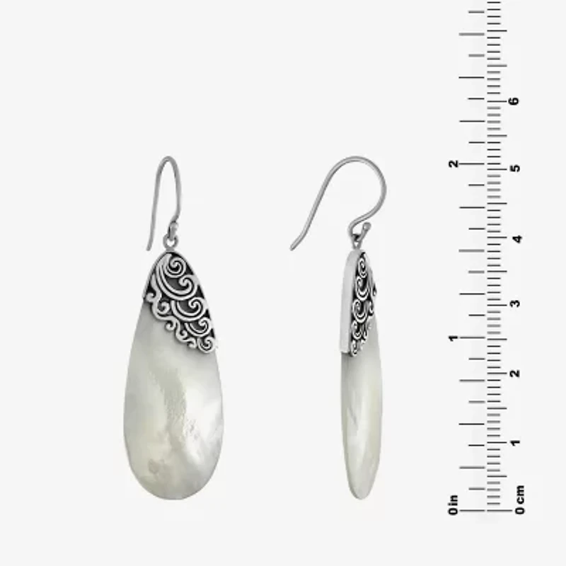 Womens White Mother Of Pearl Sterling Silver Pear Drop Earrings