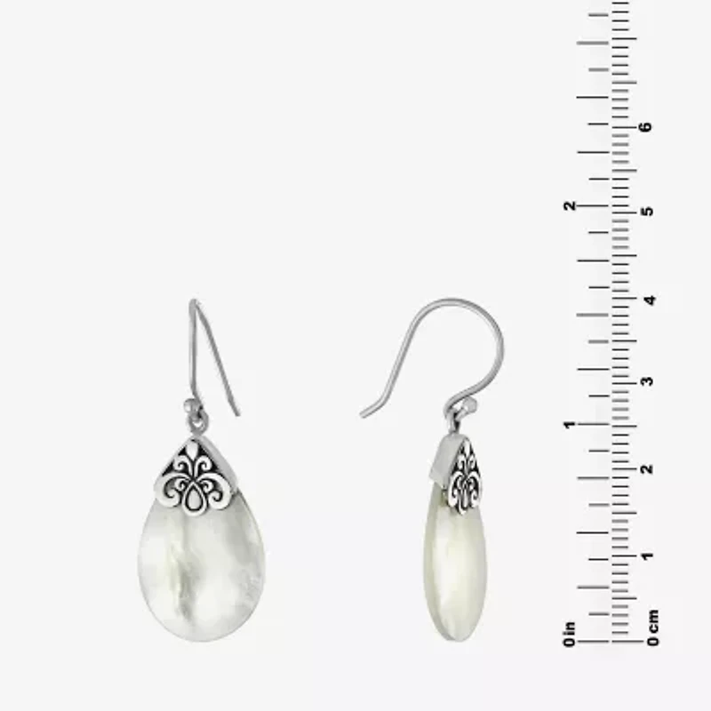 Womens White Mother Of Pearl Sterling Silver Pear Drop Earrings