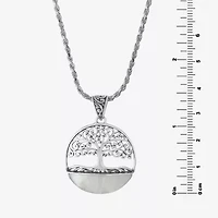 Tree Of Life Womens White Mother Of Pearl Sterling Silver Round 16 Inch Pendant Necklace