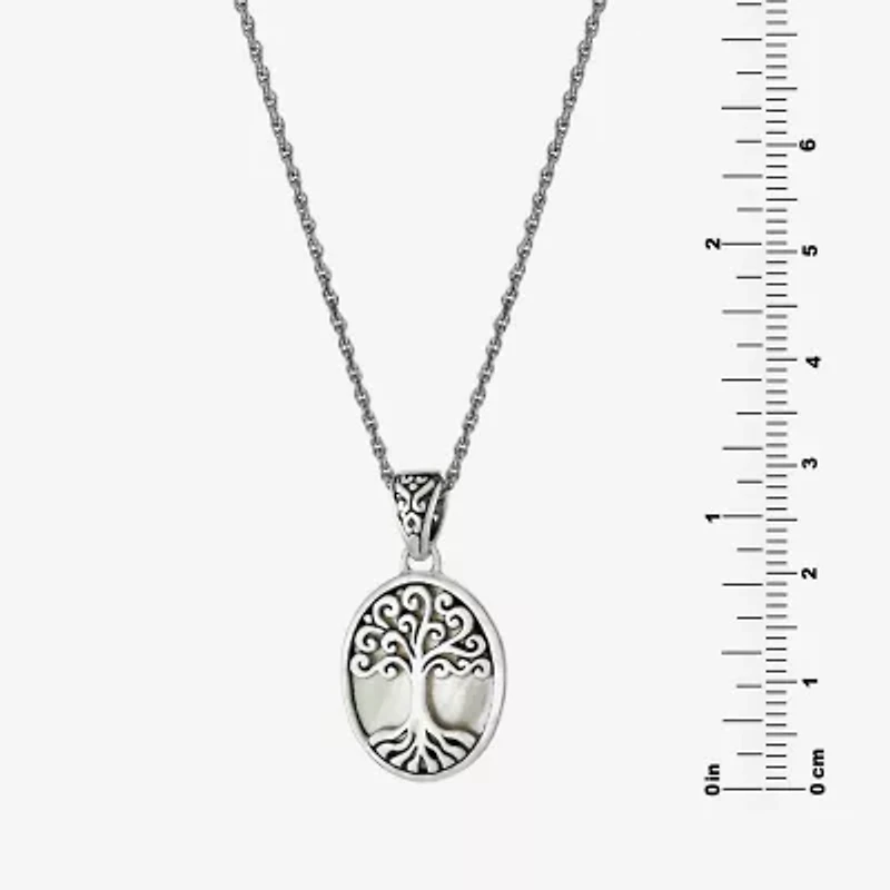 Tree Of Life Womens White Mother Of Pearl Sterling Silver 16 Inch Pendant Necklace