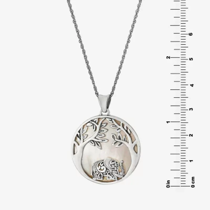 Tree Of Life Womens White Mother Of Pearl Sterling Silver Round 16 Inch Pendant Necklace