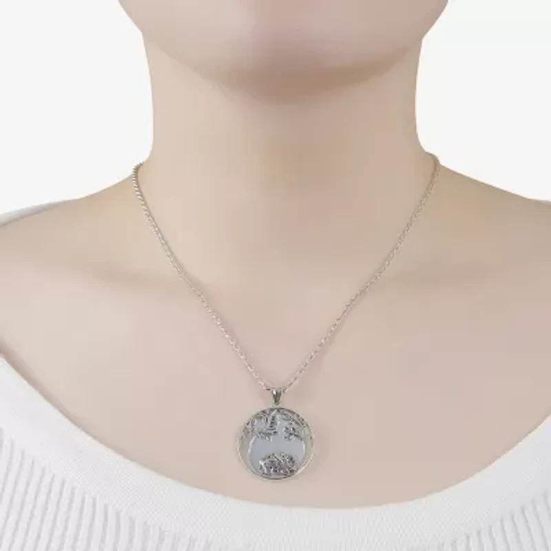Tree Of Life Womens White Mother Of Pearl Sterling Silver Round 16 Inch Pendant Necklace