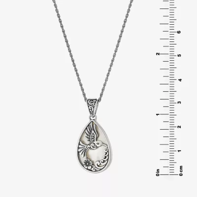Hummingbird Womens White Mother Of Pearl Sterling Silver 16 Inch Pendant Necklace