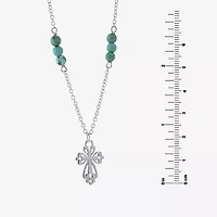 Womens Enhanced Blue Turquoise Sterling Silver Cross Round 16 Inch Pendant Necklace