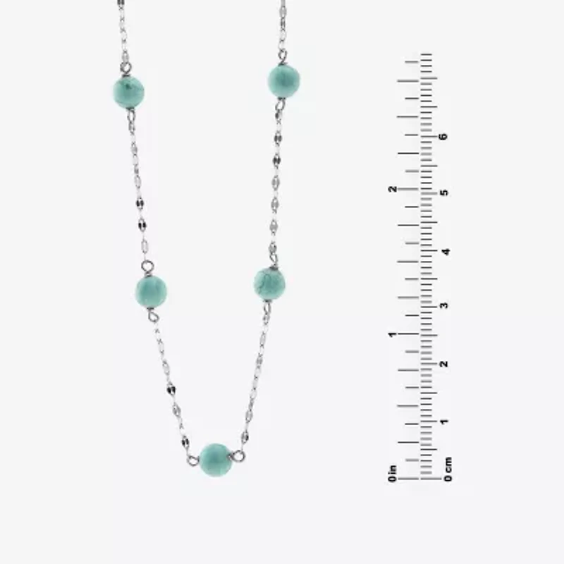 Womens Blue Turquoise Sterling Silver 16 Inch Beaded Necklace