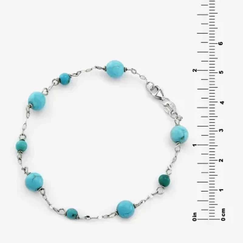 Womens Enhanced Blue Turquoise Sterling Silver Beaded Bracelet