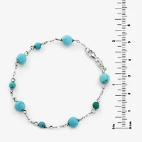 Womens Enhanced Blue Turquoise Sterling Silver Beaded Bracelet