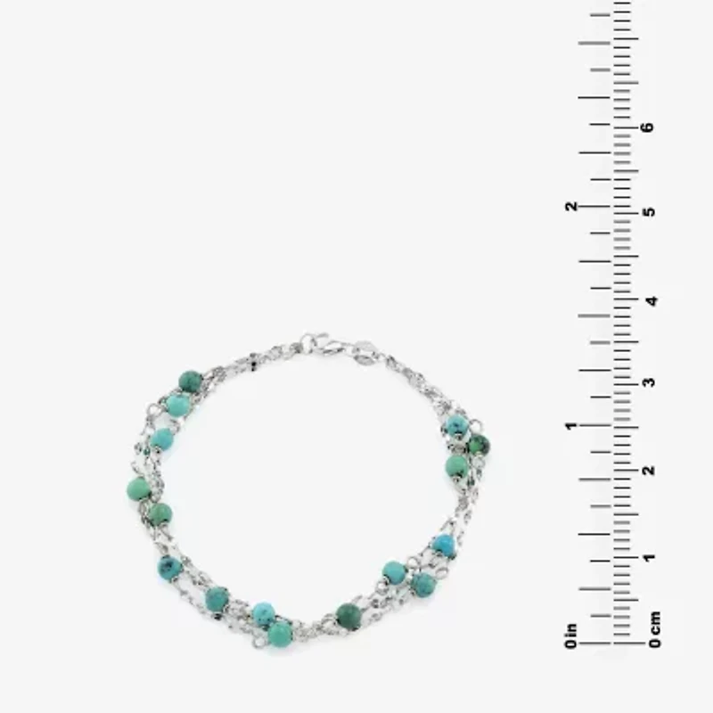 Womens Enhanced Blue Turquoise Sterling Silver Beaded Bracelet