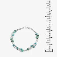 Womens Enhanced Blue Turquoise Sterling Silver Beaded Bracelet