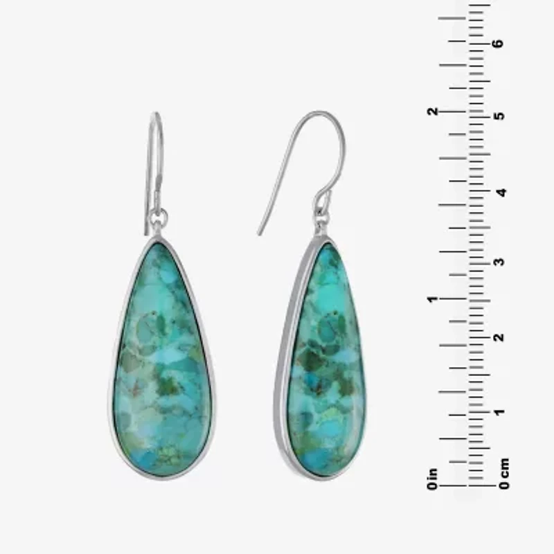 Womens Enhanced Blue Turquoise Sterling Silver Pear Drop Earrings