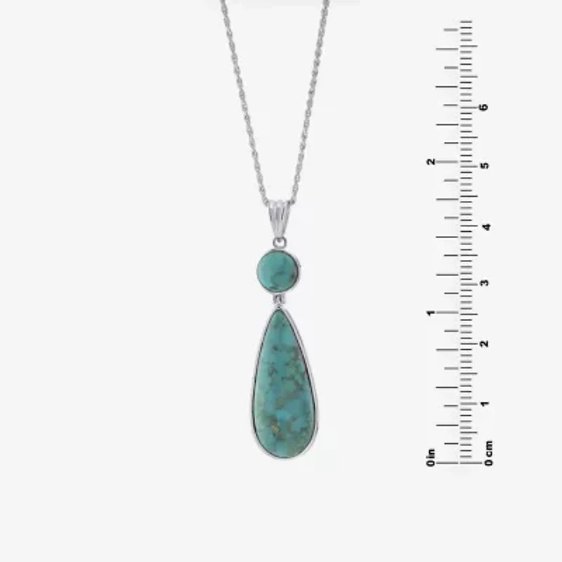 Womens Enhanced Blue Turquoise Sterling Silver Pear 18 Inch Pendant Necklace