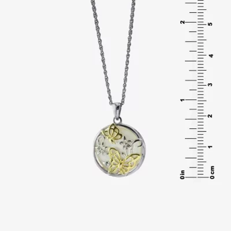 Womens White Mother Of Pearl 14K Two Tone Gold Over Silver Butterfly 18 Inch Pendant Necklace