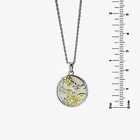 Womens White Mother Of Pearl 14K Two Tone Gold Over Silver Butterfly 18 Inch Pendant Necklace