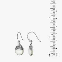 Bali Inspired Womens Genuine White Mother Of Pearl Sterling Silver Drop Earrings