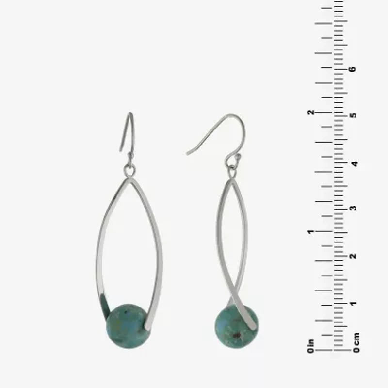 Womens Enhanced Blue Turquoise Sterling Silver Drop Earrings