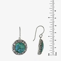 Womens Enhanced Blue Turquoise Sterling Silver Round Drop Earrings