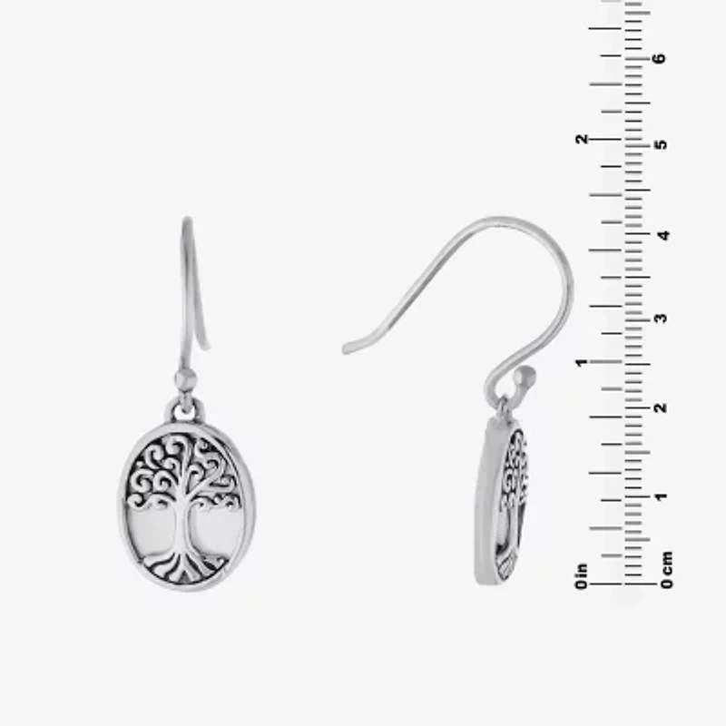 Bali Inspired Womens White Mother Of Pearl Sterling Silver Oval Drop Earrings