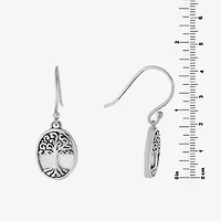 Bali Inspired Womens White Mother Of Pearl Sterling Silver Oval Drop Earrings