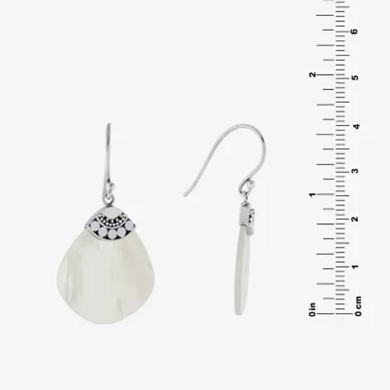 Bali Inspired Womens White Mother Of Pearl Sterling Silver Drop Earrings