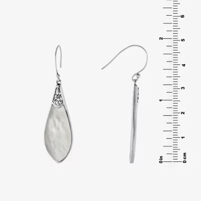Bali Inspired Womens White Mother Of Pearl Sterling Silver Drop Earrings