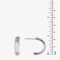 Bali Inspired Womens White Mother Of Pearl Sterling Silver 20.3mm Hoop Earrings