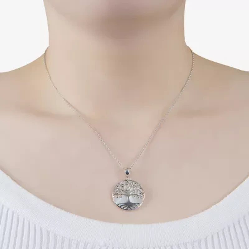 Tree Of Life Womens White Mother Of Pearl Sterling Silver 16 Inch Pendant Necklace