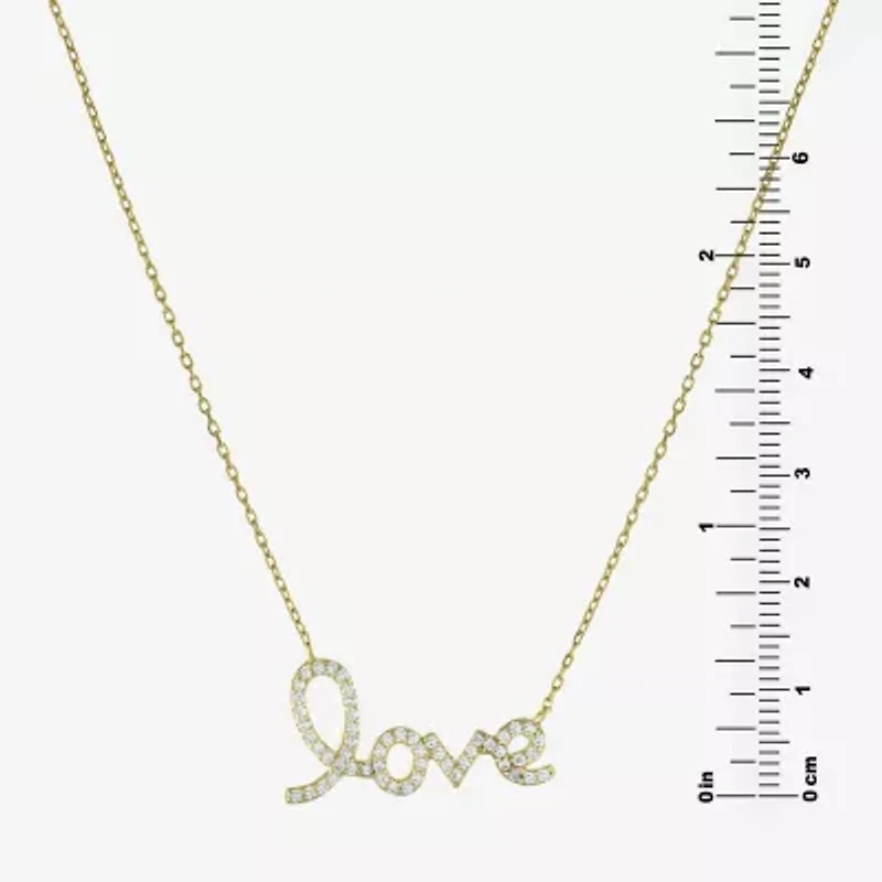 Diamonart "Love" Womens Cubic Zirconia 14K Gold Over Silver 16 Inch Pendant Necklace
