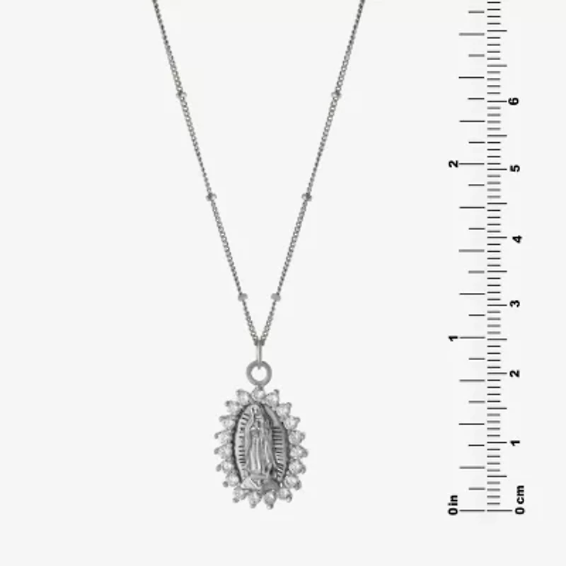 Diamonart Lady Of Guadalupe Womens Cubic Zirconia Sterling Silver Oval 16 Inch Pendant Necklace
