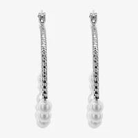 Sparkle Allure Double Row Womens White Simulated Pearl 35mm Hypoallergenic Hoop Earrings