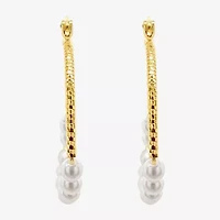 Sparkle Allure Double Row Womens White Simulated Pearl 14K Gold Over Brass 35mm Hypoallergenic Hoop Earrings