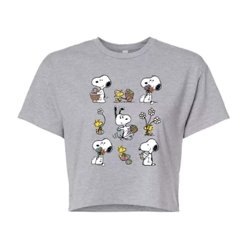 Womens Crew Neck Short Sleeve Boxy Fit Peanuts Snoopy Juniors Graphic T-Shirt