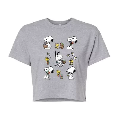 Womens Crew Neck Short Sleeve Boxy Fit Peanuts Snoopy Juniors Graphic T-Shirt