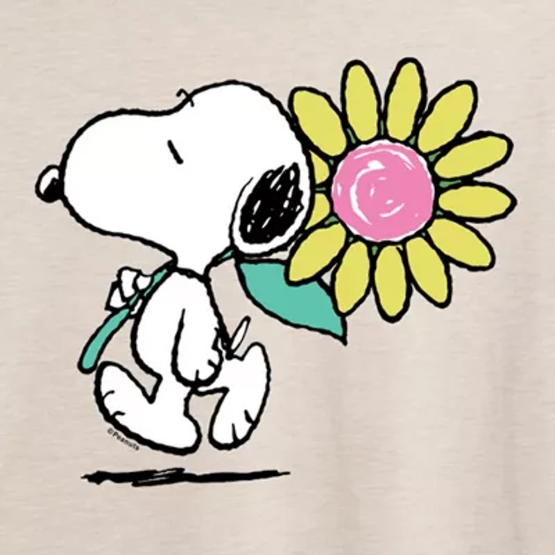 Womens Scoop Neck Short Sleeve Oversized Peanuts Snoopy Juniors Graphic T-Shirt