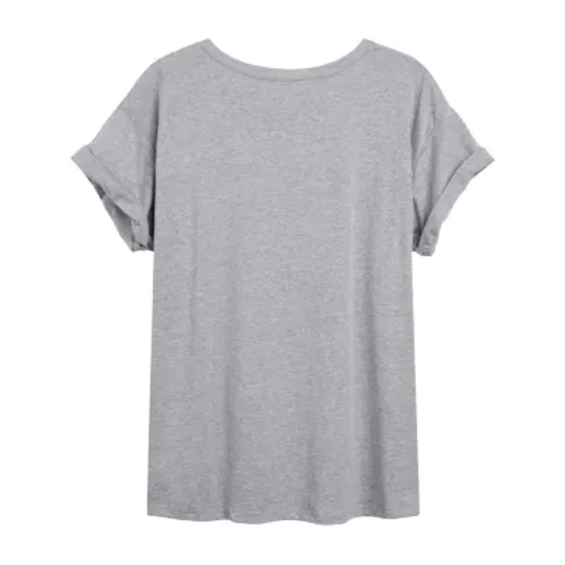 Womens Juniors Scoop Neck Short Sleeve Oversized Peanuts Snoopy Graphic T-Shirt