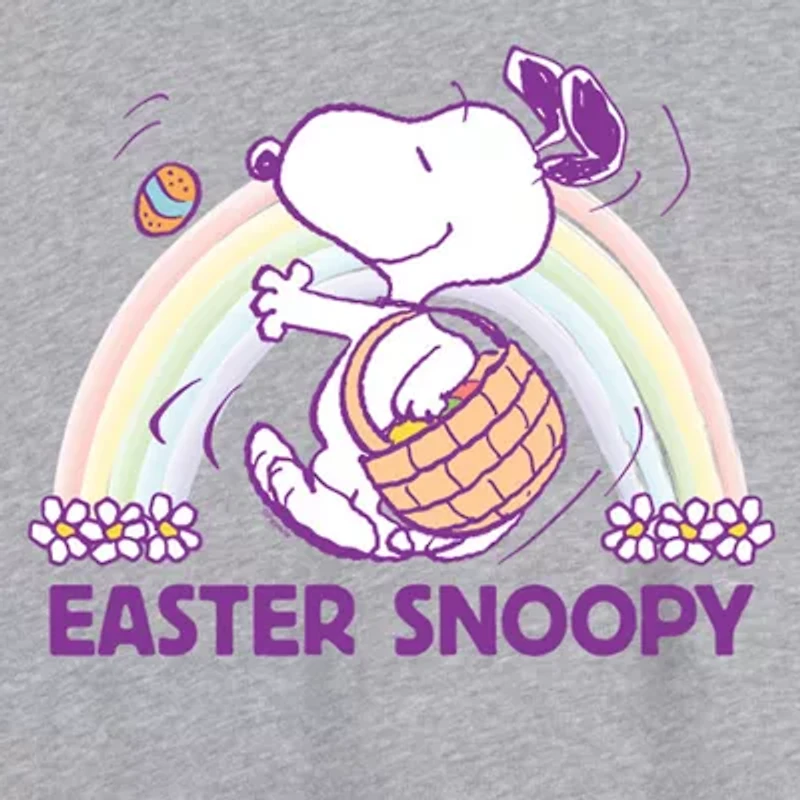 Womens Juniors Scoop Neck Short Sleeve Oversized Peanuts Snoopy Graphic T-Shirt