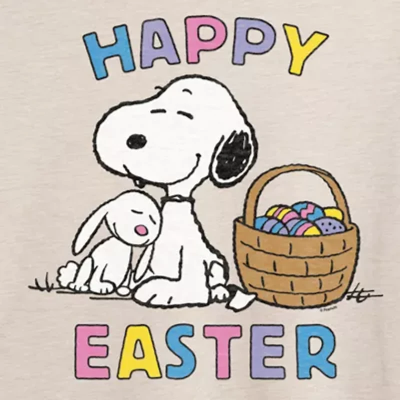 Womens Juniors Scoop Neck Short Sleeve Oversized Peanuts Snoopy Graphic T-Shirt