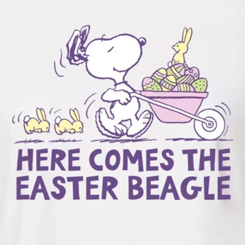 Easter Beagle Cropped Womens Crew Neck Short Sleeve Boxy Fit Peanuts Snoopy Juniors Graphic T-Shirt