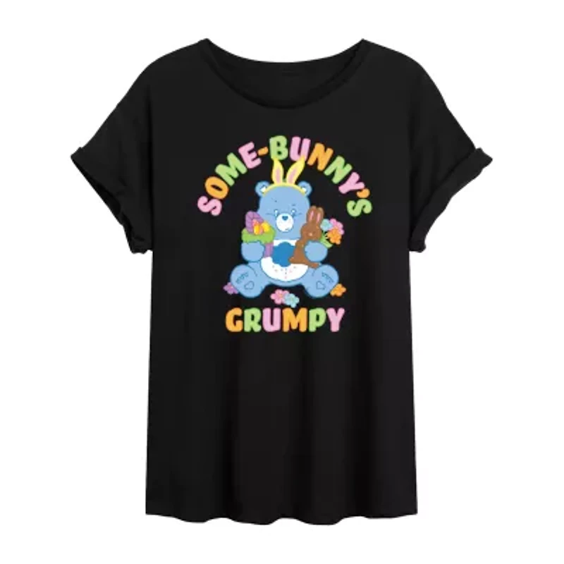 Some Bunny'S Grumpy Womens Juniors Round Neck Short Sleeve Oversized Care Bears Graphic T-Shirt
