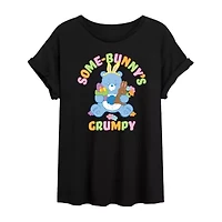 Some Bunny'S Grumpy Womens Juniors Round Neck Short Sleeve Oversized Care Bears Graphic T-Shirt