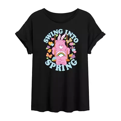 Swing Into Spring Womens Round Neck Short Sleeve Oversized Care Bears Juniors Graphic T-Shirt