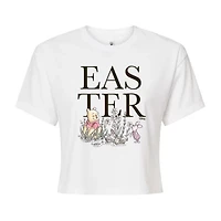 Easter Cropped Tee Womens Crew Neck Short Sleeve Boxy Fit Winnie The Pooh Juniors Graphic T-Shirt