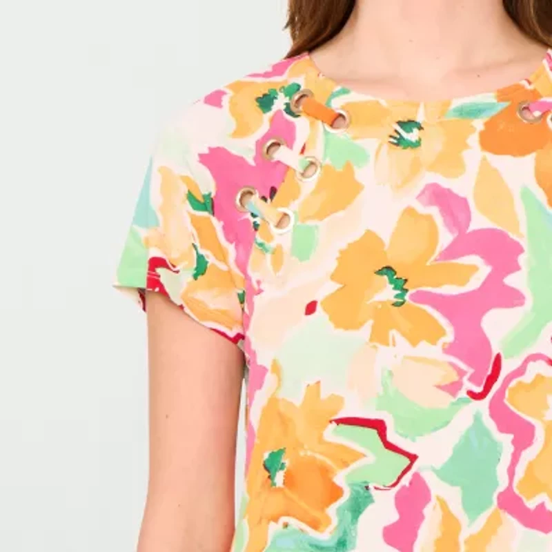 MSK Womens Short Sleeve Floral Shift Dress