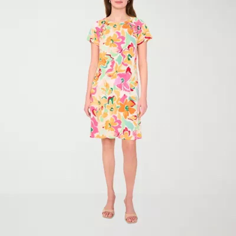 MSK Womens Short Sleeve Floral Shift Dress