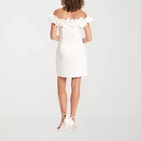 Clover And Sloane Off The Shoulder Womens Short Sleeve Sheath Dress